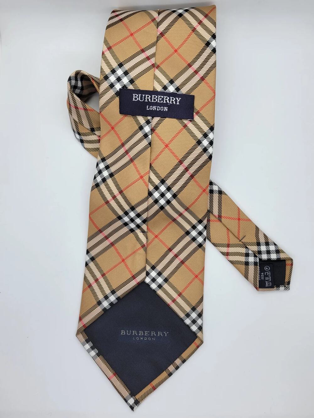 Burberry London Classic Nova Check Silk Men's Tie Tan Beige Plaid